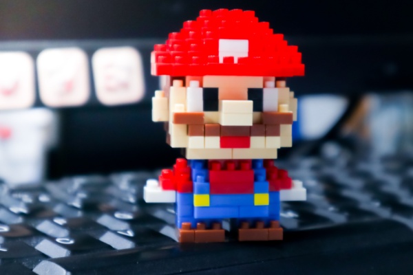 Nintendo Super Mario in Lego form on keyboard