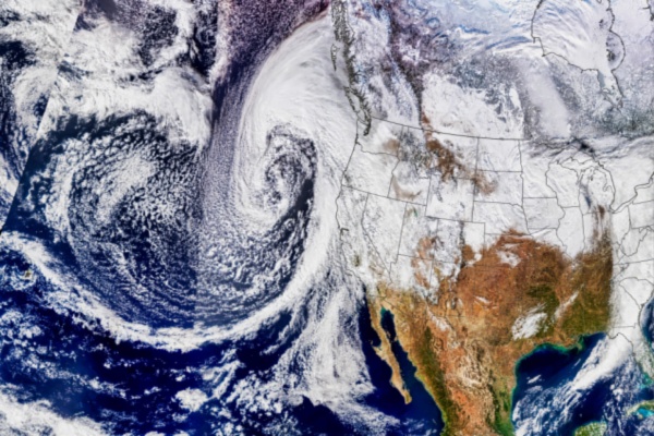 Satellite image of atmospheric river lashing western states